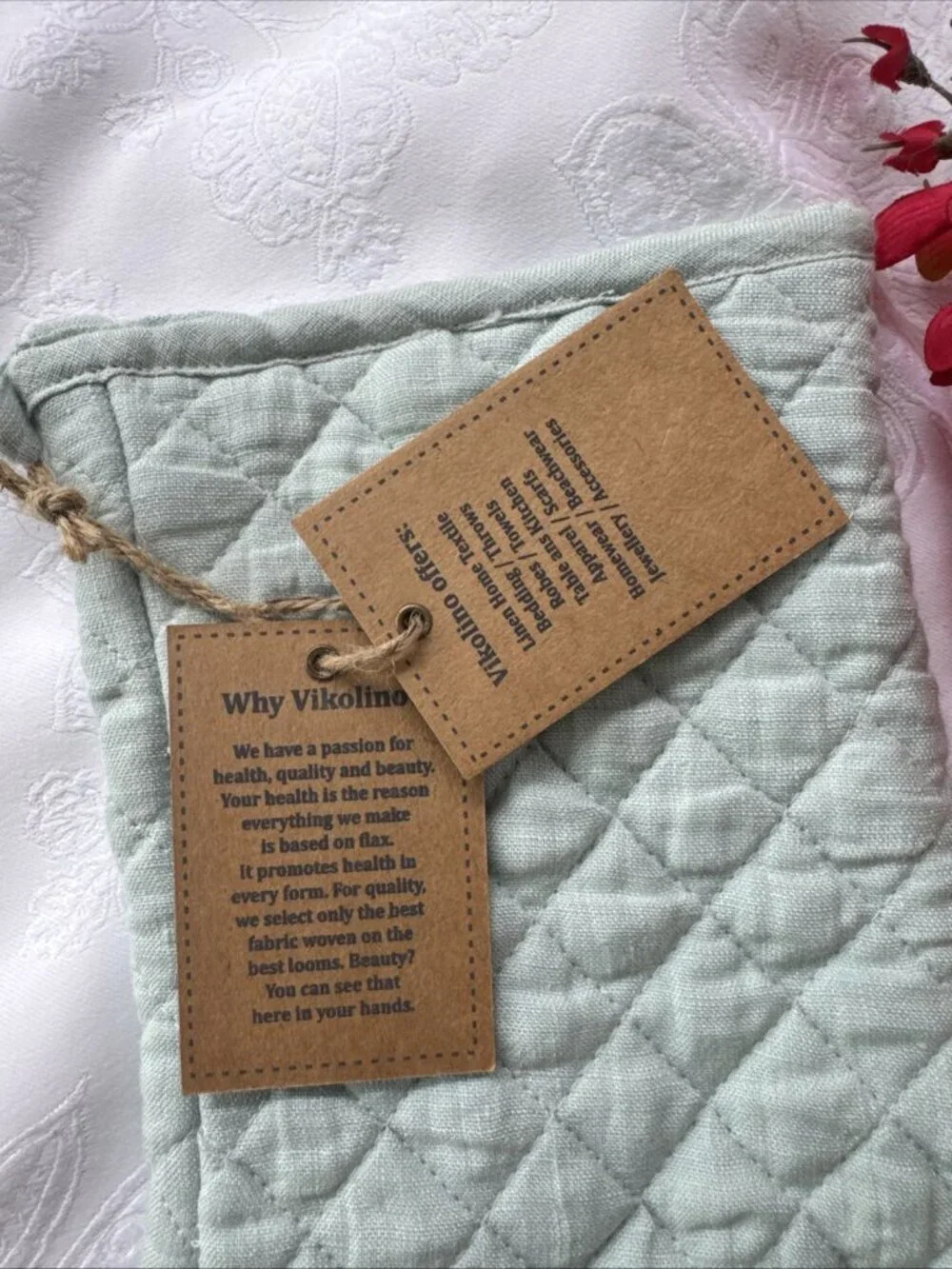 Vikolino Sea Blue Green Linen Quilted Oven Glove Machine Washable 12.5